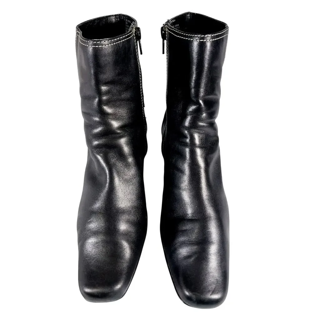 CHADWICKS! BLACK GENUINE LEATHER MODIFIED SQUARE TOE, BUCKLE, ZIP BOOTS! SZ 8M